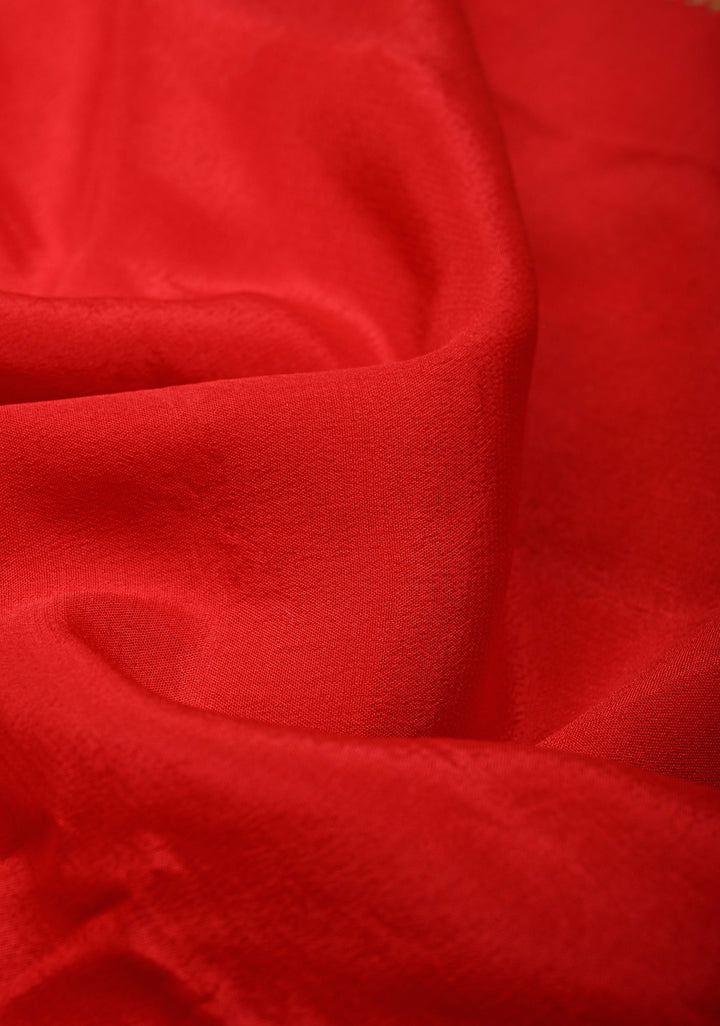 Vermillion Pure Mysore Crepe Silk Saree with Koniya Motifs and Antique Zari Border | SILK MARK CERTIFIED