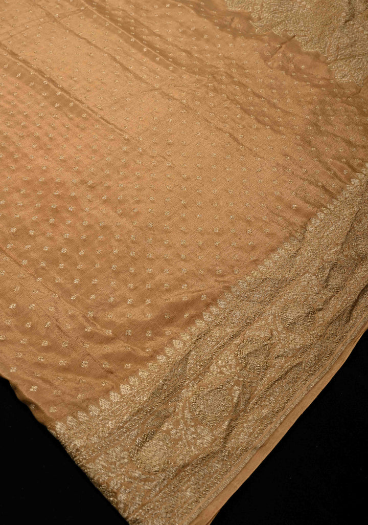 Camel Brown Pure Mysore Crepe Silk Saree with Chunri Buttis Brocade and Brocade Blouse PIece | SILK MARK CERTIFIED