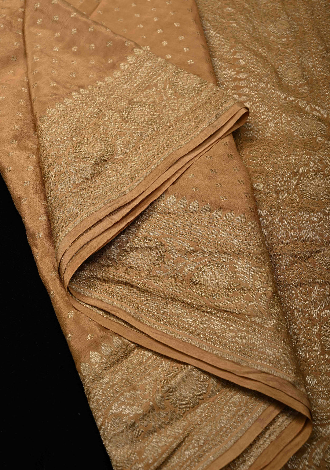Camel Brown Pure Mysore Crepe Silk Saree with Chunri Buttis Brocade and Brocade Blouse PIece | SILK MARK CERTIFIED