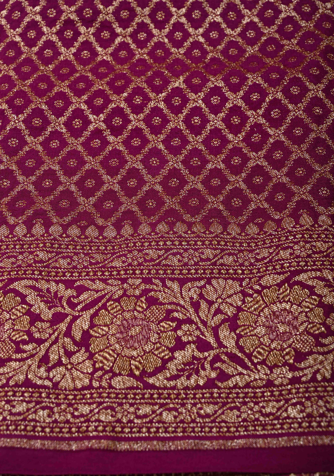 Pansy Purple Pure Mysore Crepe Silk Saree with Antique Zari Chunri Buttis and Brocade Blouse | SILK MARK CERTIFIED