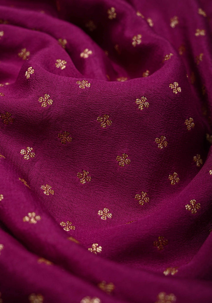 Pansy Purple Pure Mysore Crepe Silk Saree with Antique Zari Chunri Buttis and Brocade Blouse | SILK MARK CERTIFIED