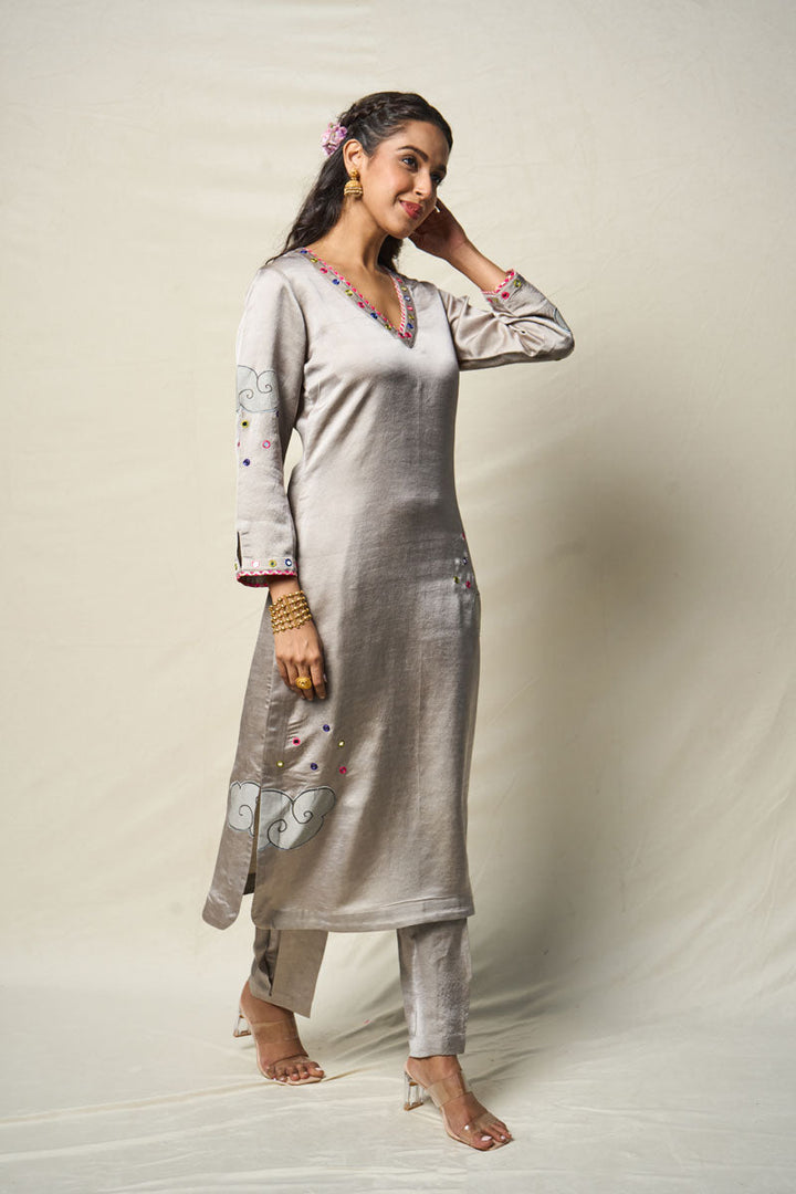 MEGHDOOT GREY KURTA + SALWAR (SET OF 2) | SHOBITAM