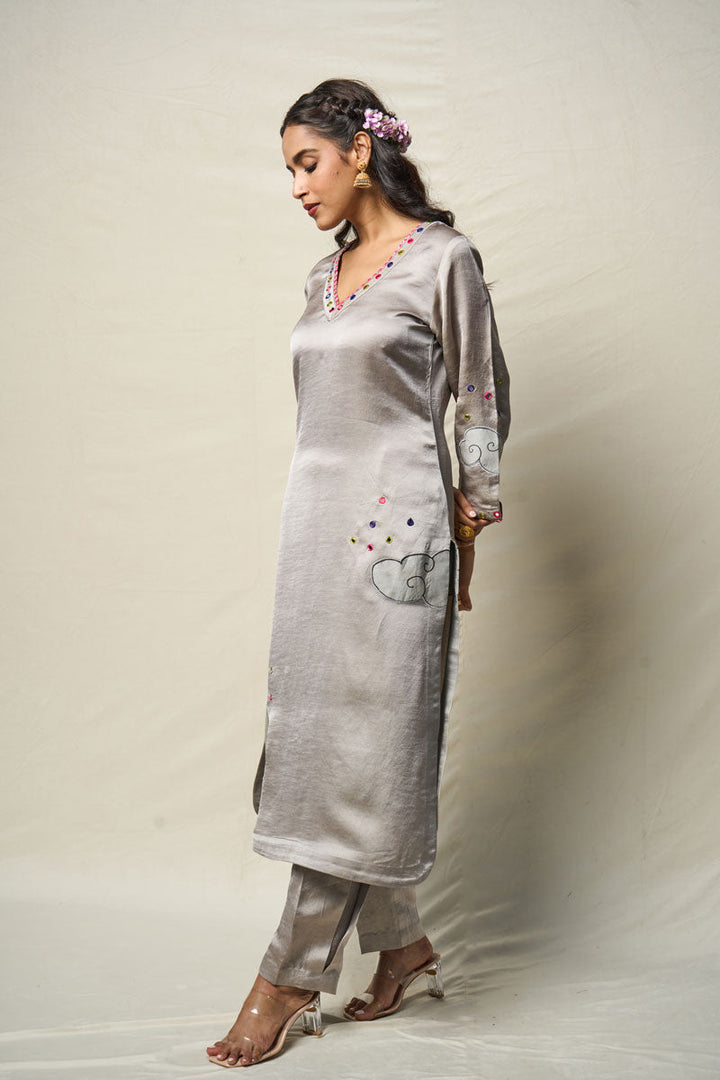 MEGHDOOT GREY KURTA + SALWAR (SET OF 2) | SHOBITAM