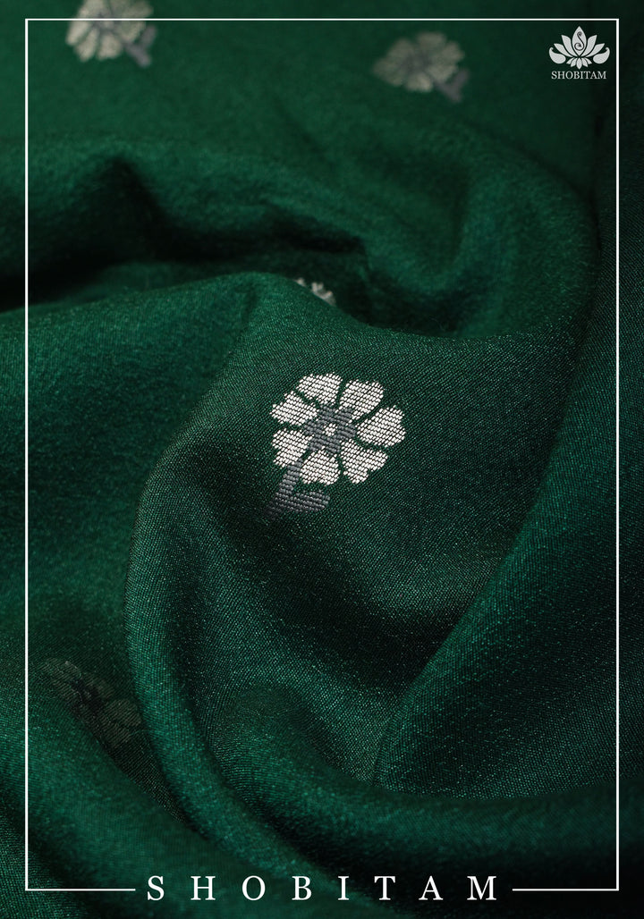 Exquisite Tussar Georgette Banarasi Saree with Meenakari Paithani Style Borders in Emerald Green | SILK MARK CERTIFIED