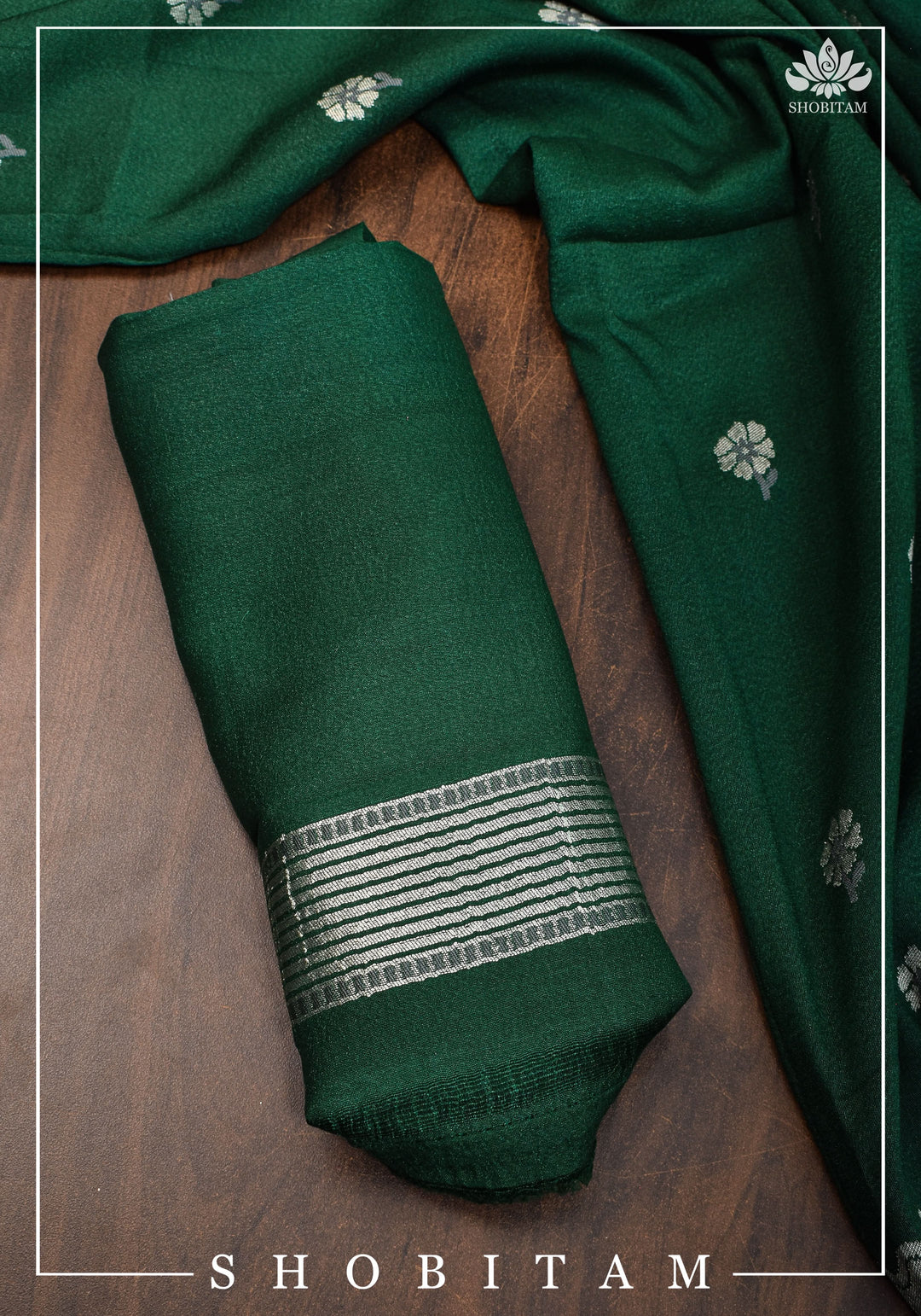 Exquisite Tussar Georgette Banarasi Saree with Meenakari Paithani Style Borders in Emerald Green | SILK MARK CERTIFIED