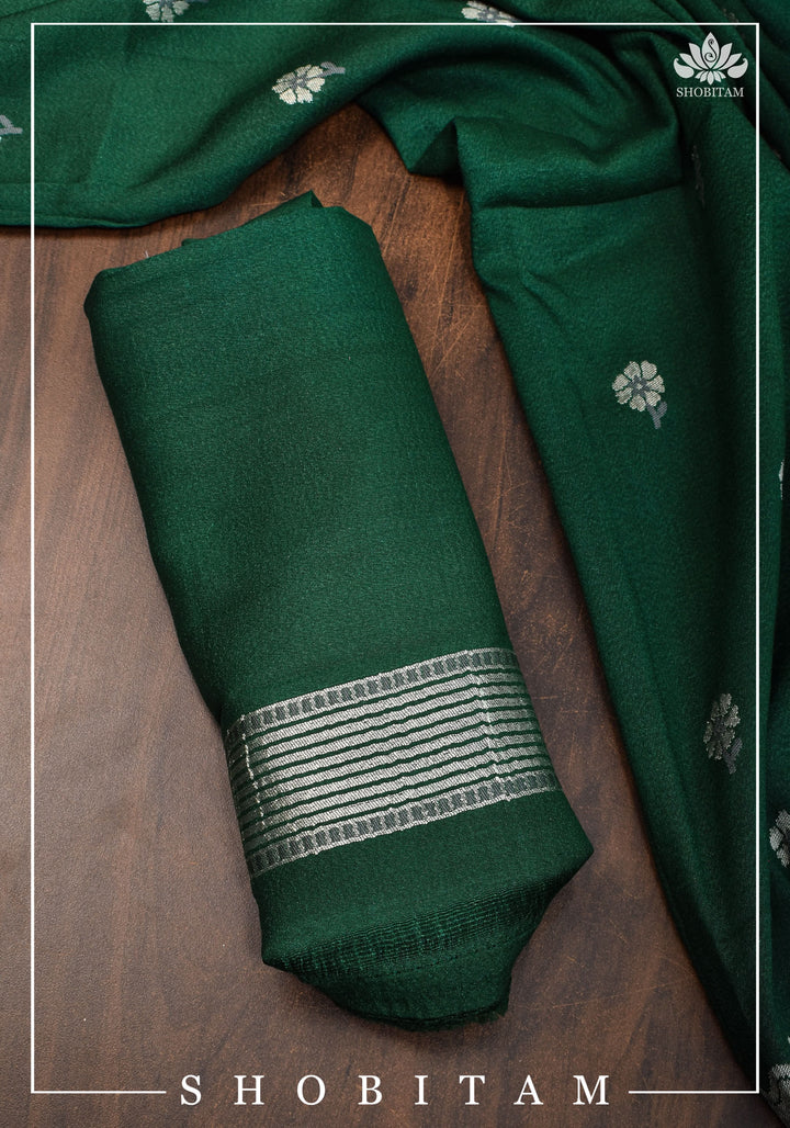 Exquisite Tussar Georgette Banarasi Saree with Meenakari Paithani Style Borders in Emerald Green | SILK MARK CERTIFIED