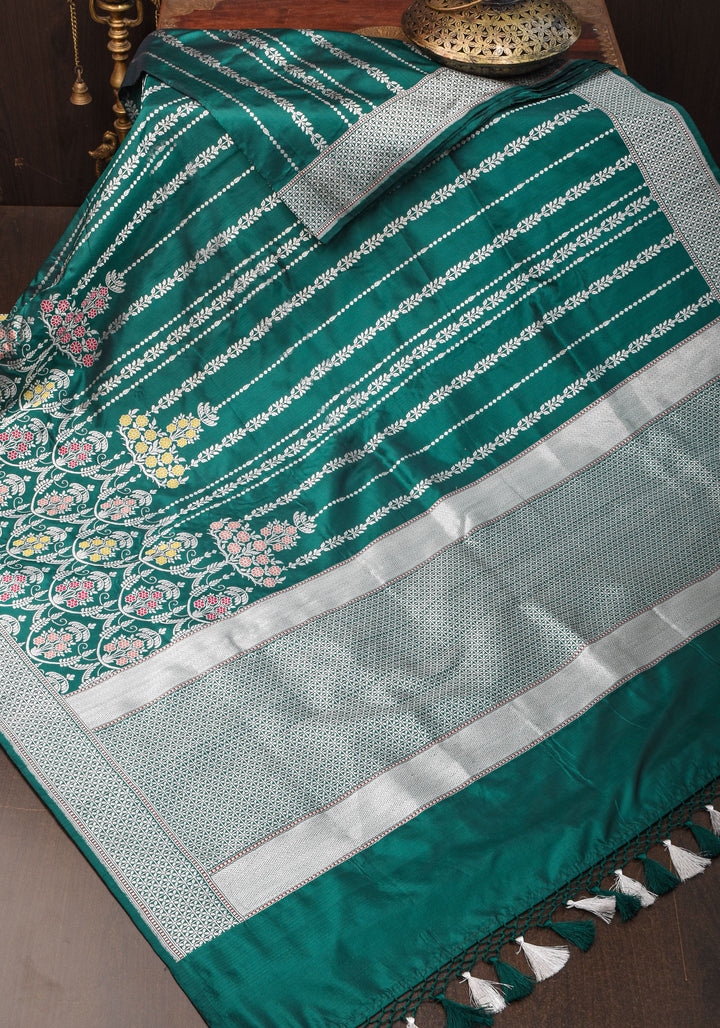 Exquisite Chandelier Design Grand kadhuwa Meenakari Banarasi Silk Saree in Rama Green| SILK MARK CERTIFIED