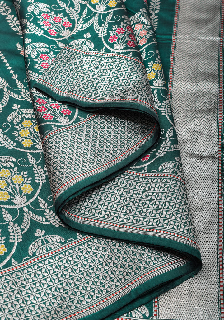 Exquisite Chandelier Design Grand kadhuwa Meenakari Banarasi Silk Saree in Rama Green| SILK MARK CERTIFIED