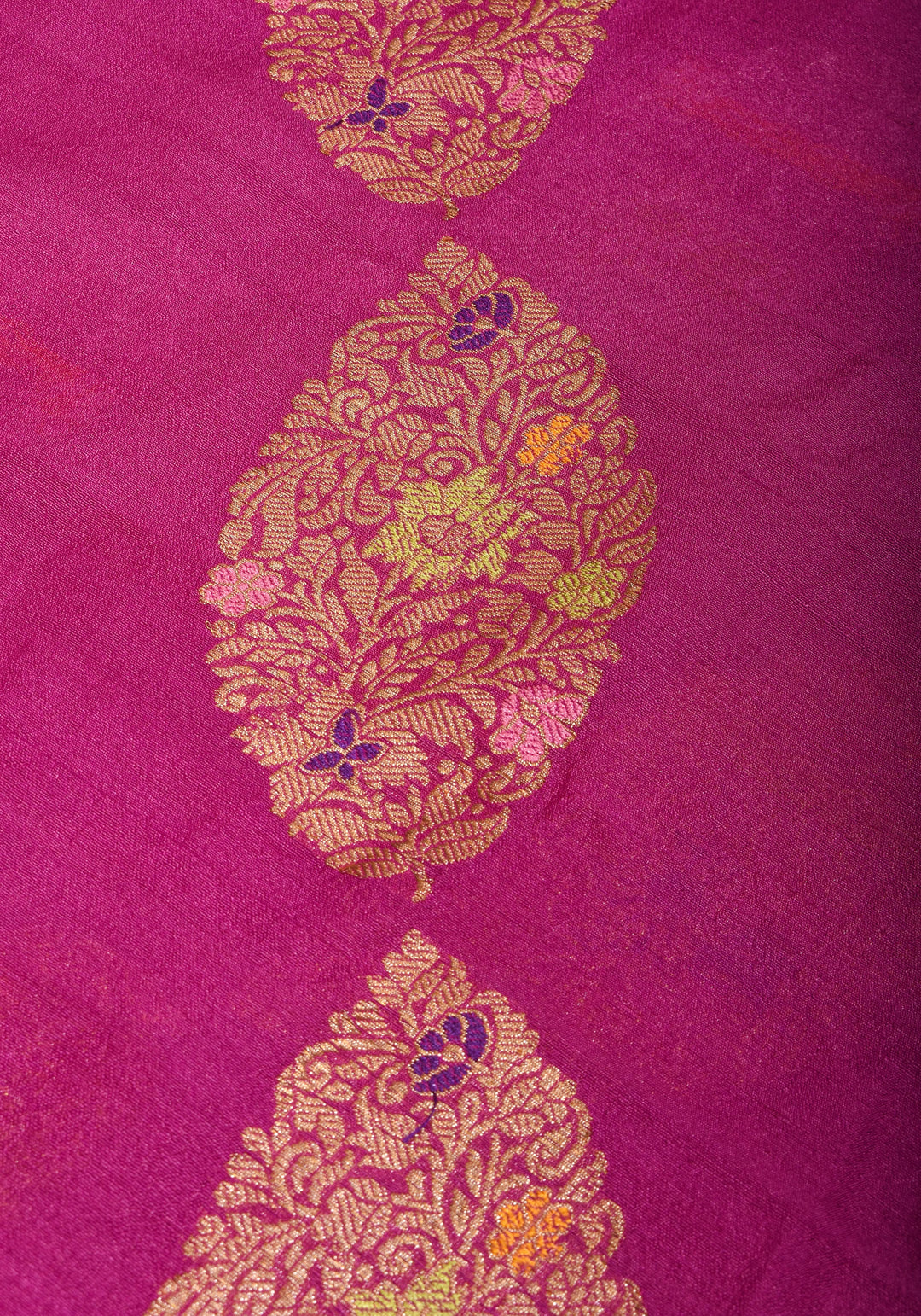 Exquisite Banarasi Tussar Georgette Saree in Magenta with Antique Tone Zari and Meenakari Highlights | SILK MARK CERTIFIED