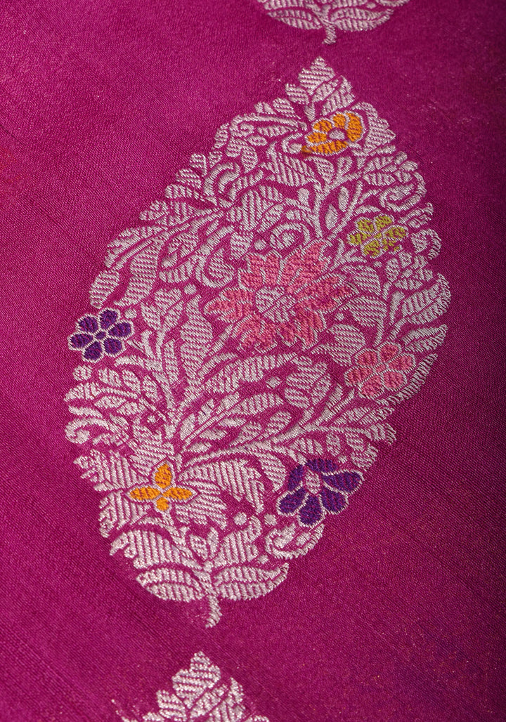 Exquisite Banarasi Tussar Georgette Saree in Magenta with Antique Tone Zari and Meenakari Highlights | SILK MARK CERTIFIED