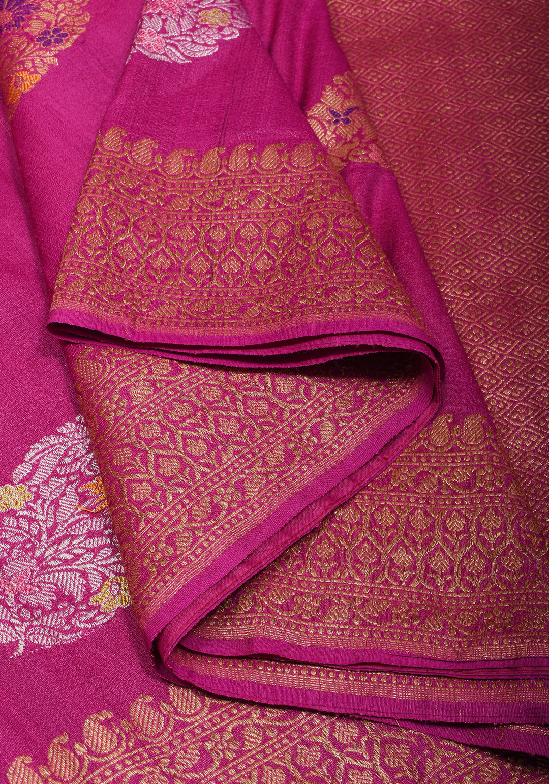 Exquisite Banarasi Tussar Georgette Saree in Magenta with Antique Tone Zari and Meenakari Highlights | SILK MARK CERTIFIED