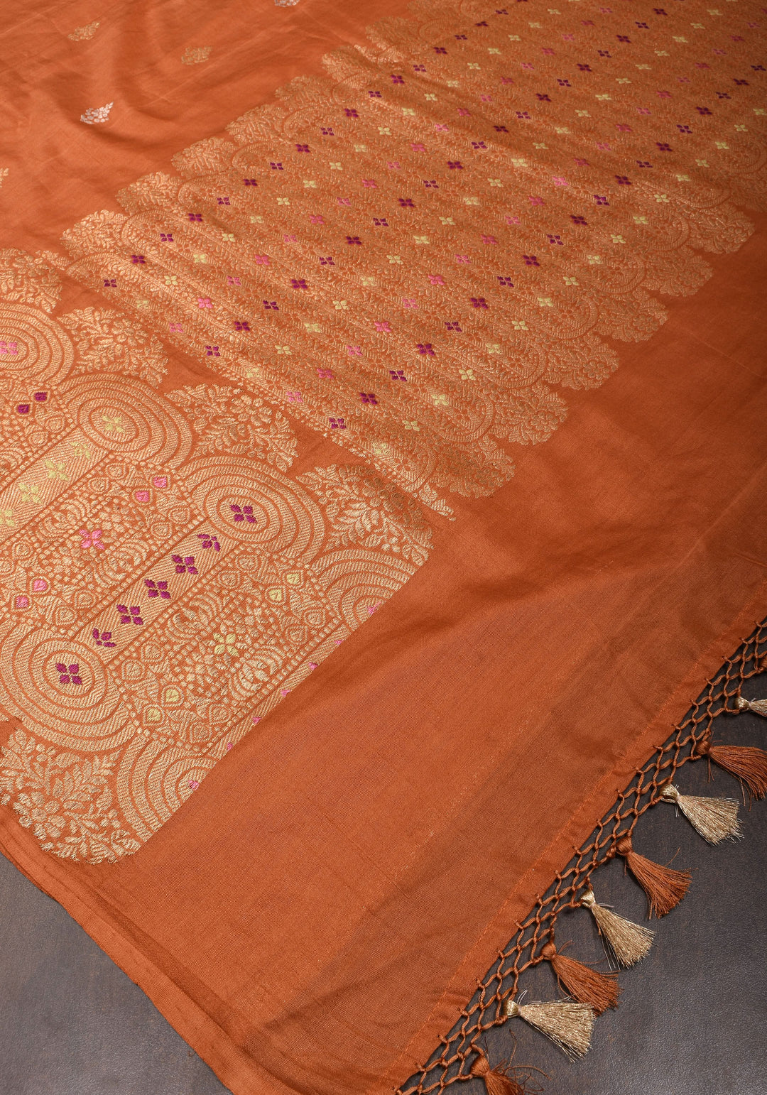 Sandstone Banarasi Tussar Georgette Saree with Meenakari Skirt border and Intricate Pallu  | SILK MARK CERTIFIED