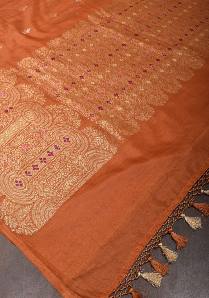Sandstone Banarasi Tussar Georgette Saree with Meenakari Skirt border and Intricate Pallu  | SILK MARK CERTIFIED