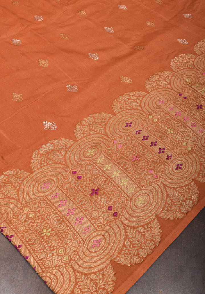 Sandstone Banarasi Tussar Georgette Saree with Meenakari Skirt border and Intricate Pallu  | SILK MARK CERTIFIED