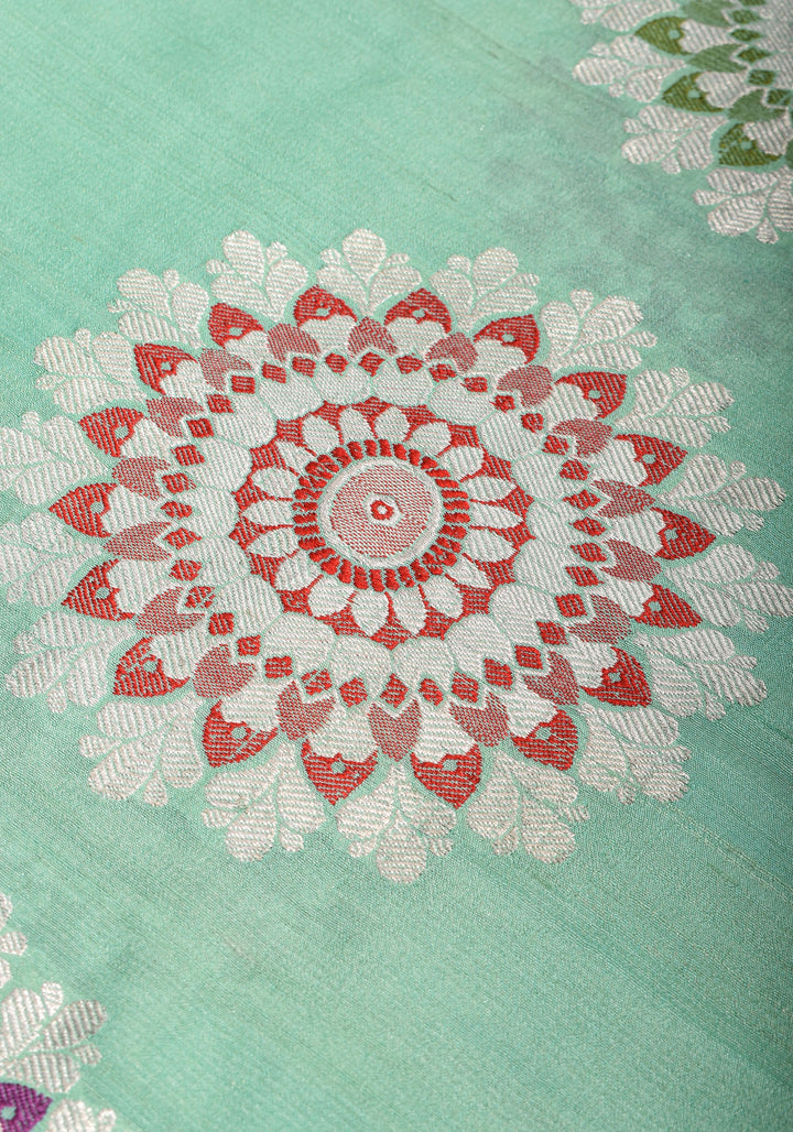 Sea Green Meenakari Pure Tussar Georgette Banarasi Saree  with Meenakari Mandala Borders| SILK MARK CERTIFIED