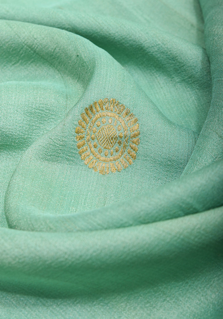 Sea Green Meenakari Pure Tussar Georgette Banarasi Saree  with Meenakari Mandala Borders| SILK MARK CERTIFIED