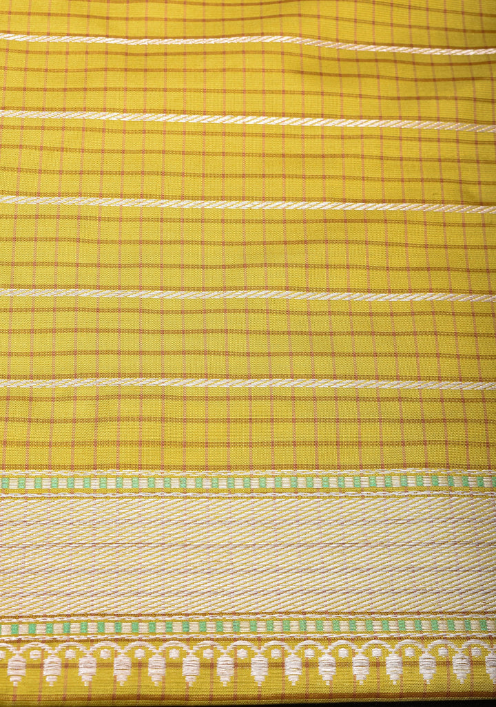 Pale Ochre Exquisite Checks Chandelier Inspired  Design Grand kadhuwa Meenakari Banarasi Silk Saree  | SILK MARK CERTIFIED |