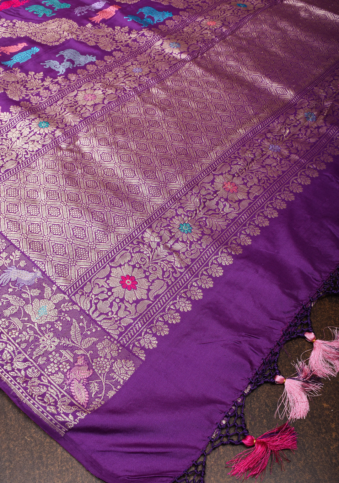 Kadhuwa Jungla Meenakari Shikaargah Leheria Banarasi Pure Katan Silk Saree in Purple| SILK MARK CERTIFIED