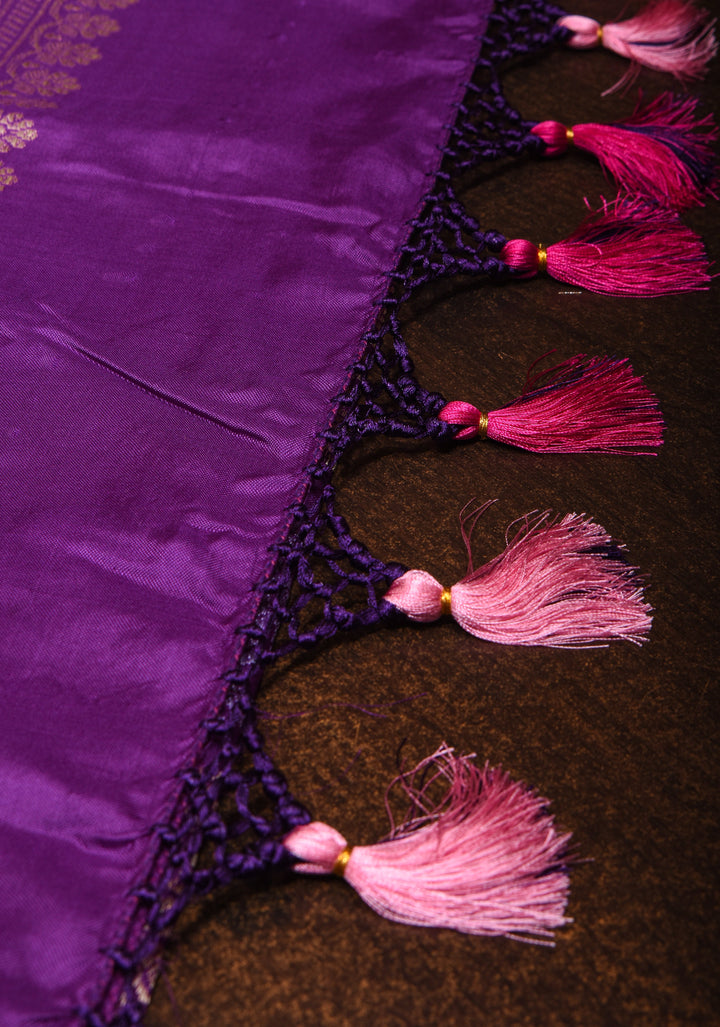 Kadhuwa Jungla Meenakari Shikaargah Leheria Banarasi Pure Katan Silk Saree in Purple| SILK MARK CERTIFIED