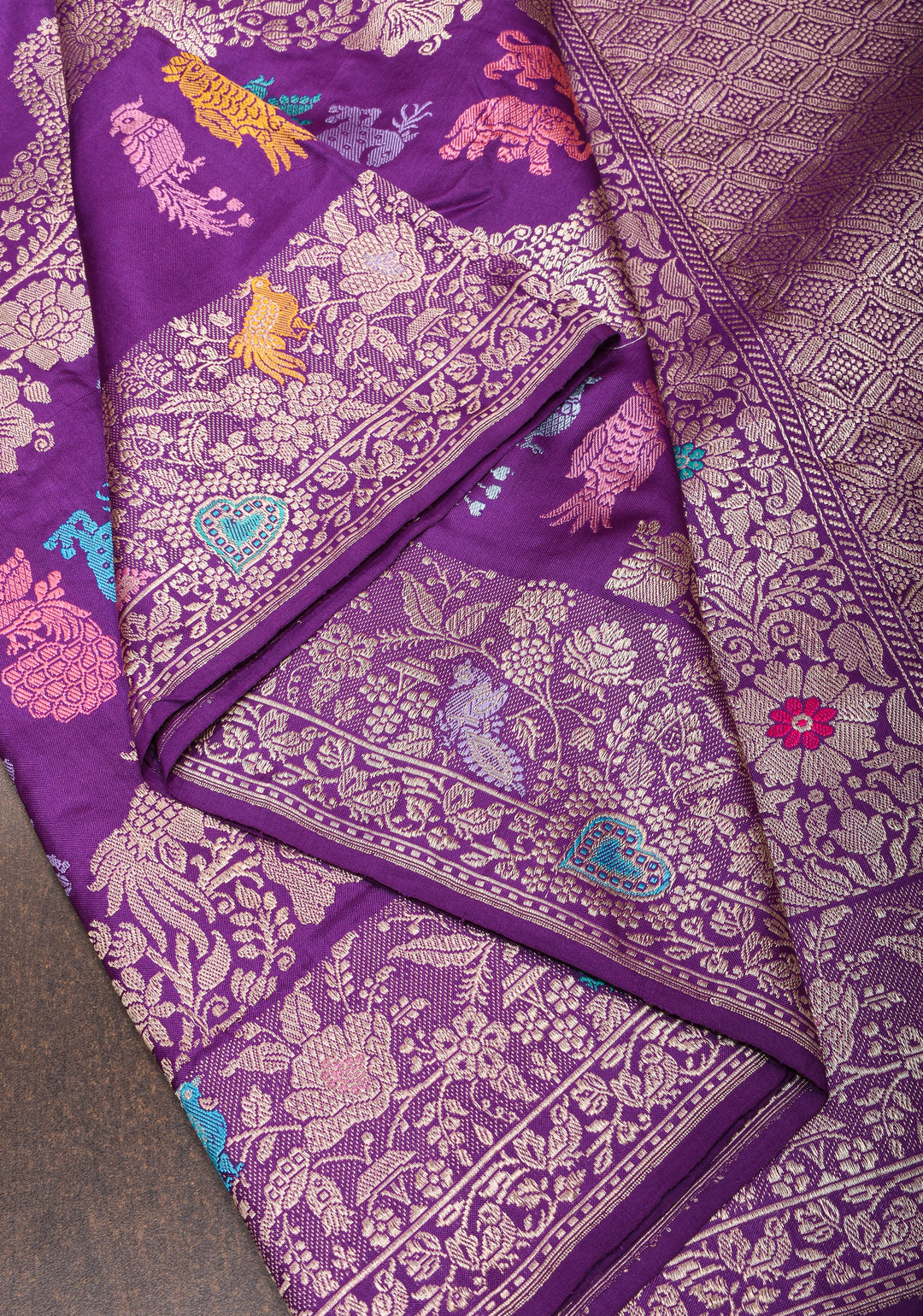 Kadhuwa Jungla Meenakari Shikaargah Leheria Banarasi Pure Katan Silk Saree in Purple| SILK MARK CERTIFIED