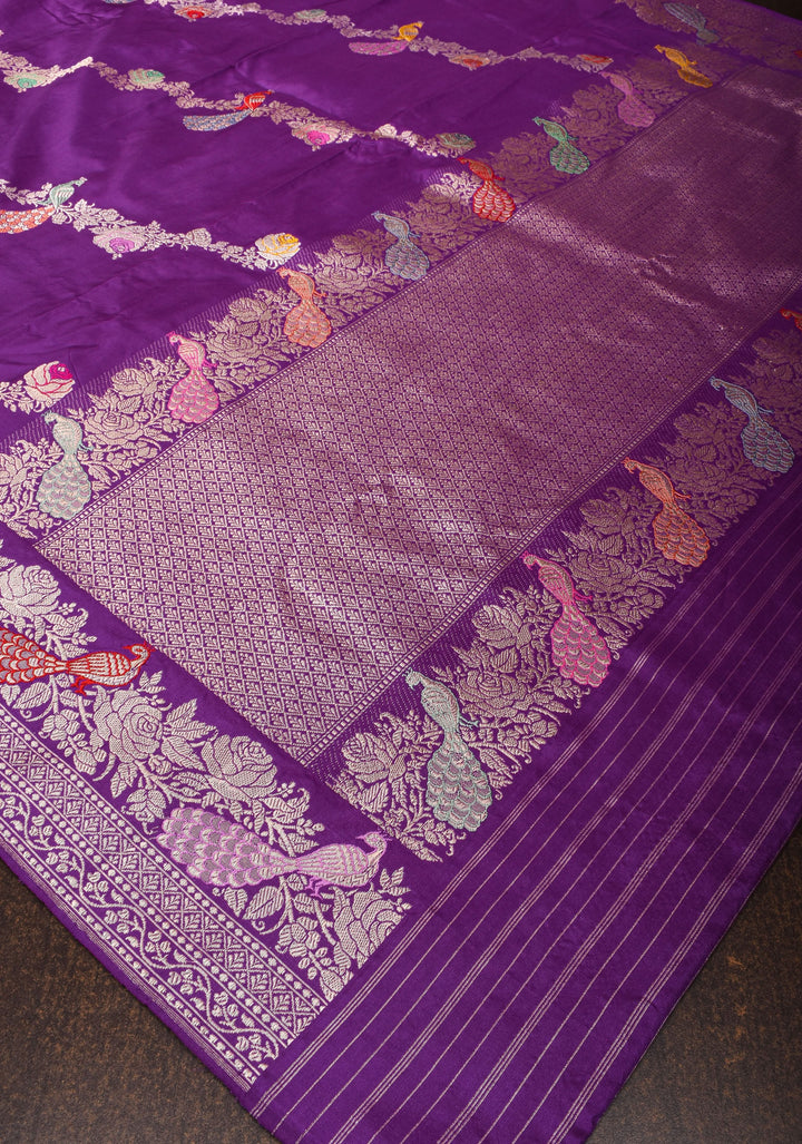 Purple Meenakari Banarasi Silk Saree  Shikaargah Leheria Jaal|CERTIFIED SILK