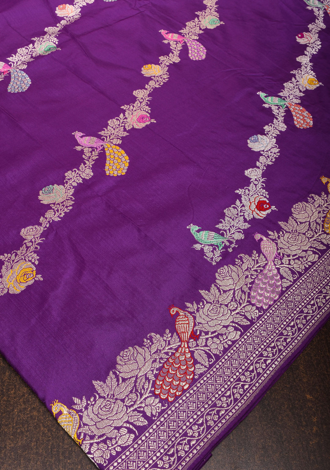Purple Meenakari Banarasi Silk Saree  Shikaargah Leheria Jaal|CERTIFIED SILK