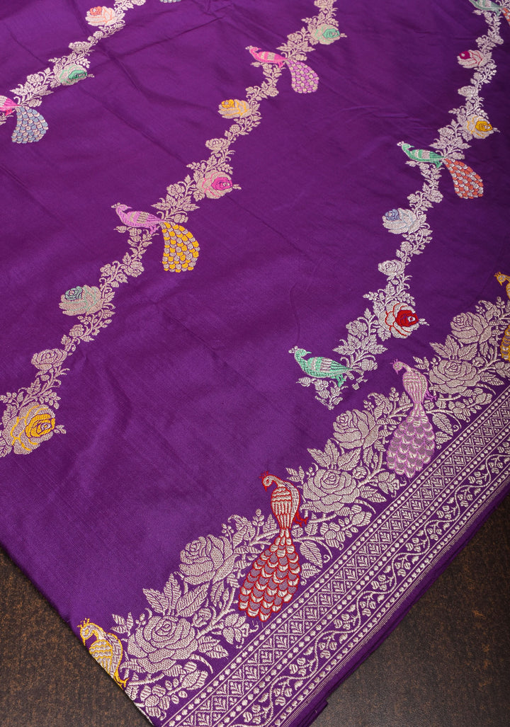 Purple Meenakari Banarasi Silk Saree  Shikaargah Leheria Jaal|CERTIFIED SILK