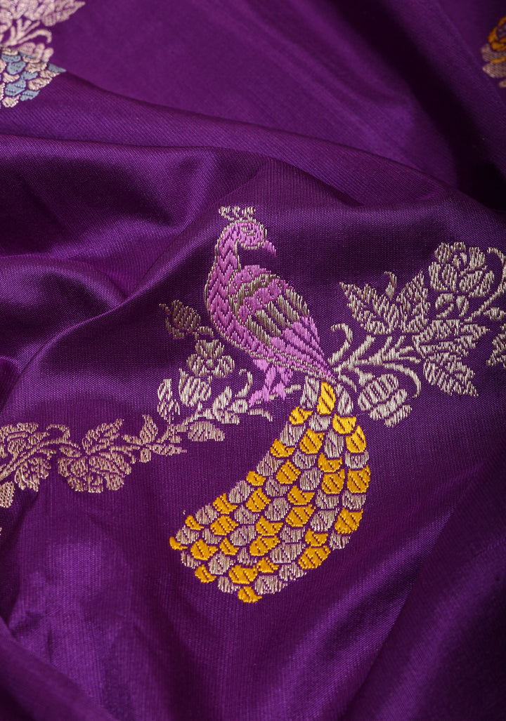 Purple Meenakari Banarasi Silk Saree  Shikaargah Leheria Jaal|CERTIFIED SILK