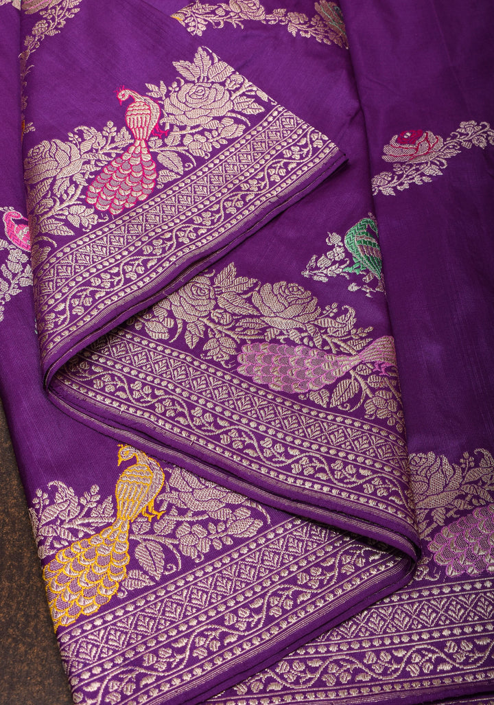 Purple Meenakari Banarasi Silk Saree  Shikaargah Leheria Jaal|CERTIFIED SILK