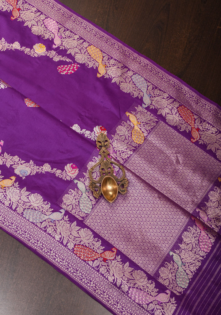 Purple Meenakari Banarasi Silk Saree  Shikaargah Leheria Jaal|CERTIFIED SILK