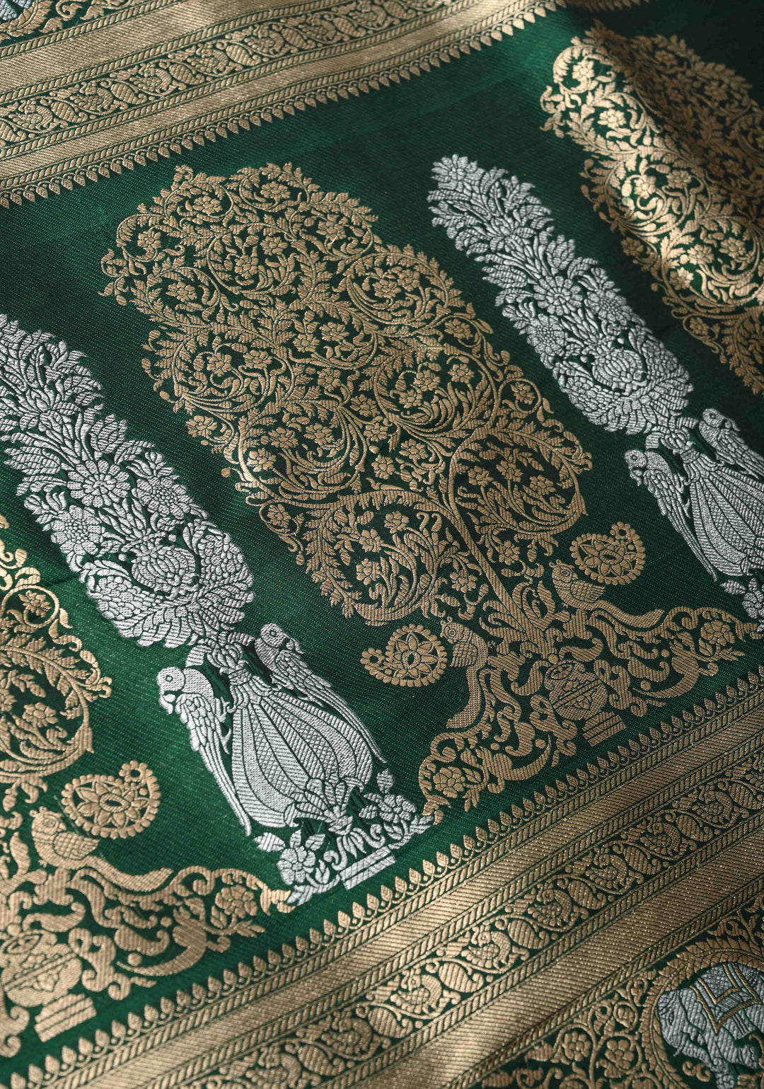 Green Pure Banarasi Katan Silk Saree with Alfi Shikaargah Jaal and Zari Border  | SILK MARK CERTIFIED