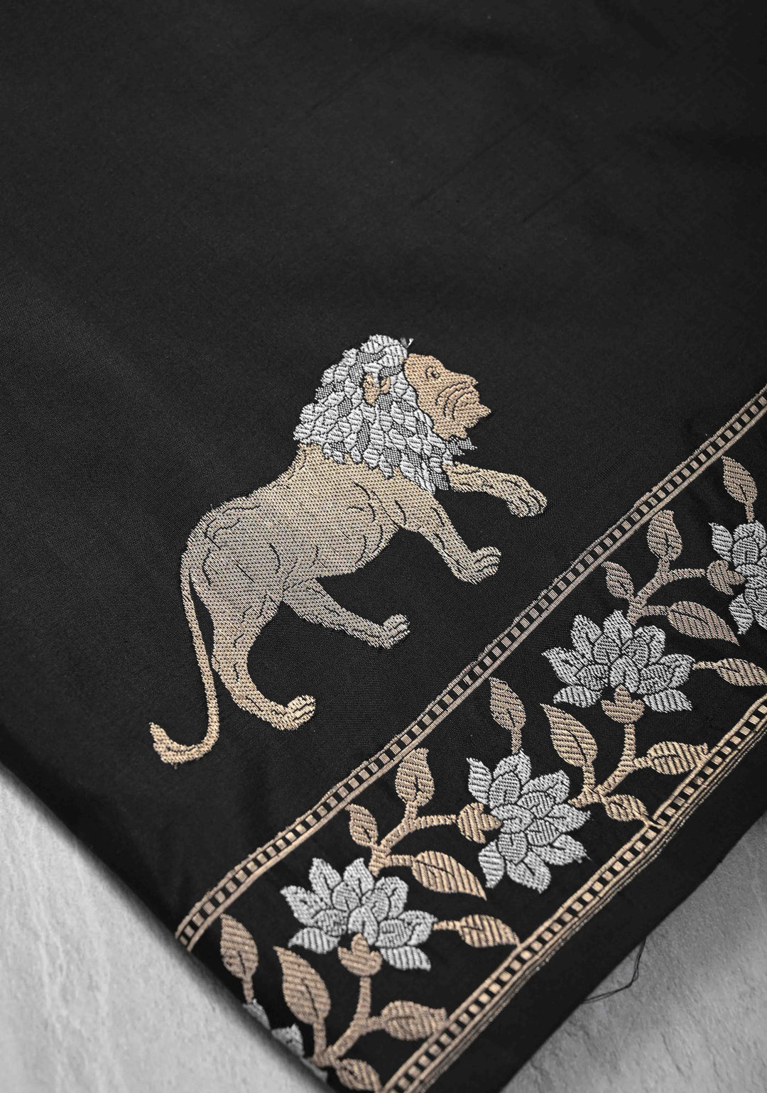 Celebrity Black Banarasi Pure Katan Silk Saree with Majestic Lion Alfi Zari Butta and Zari Border | SILK MARK CERTIFIED