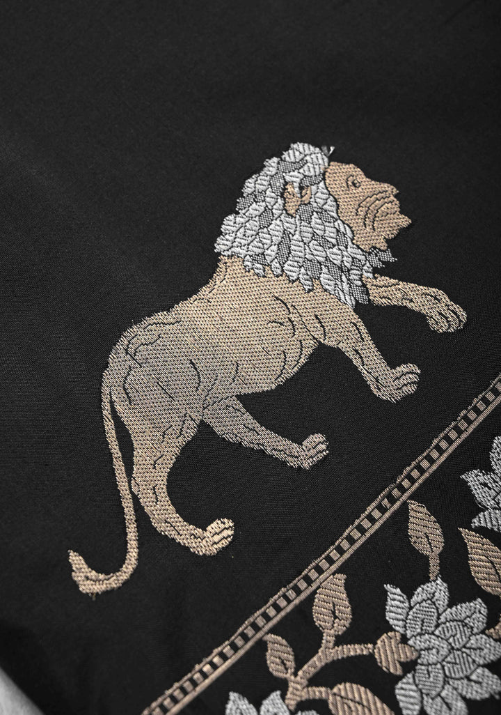 Celebrity Black Banarasi Pure Katan Silk Saree with Majestic Lion Alfi Zari Butta and Zari Border | SILK MARK CERTIFIED