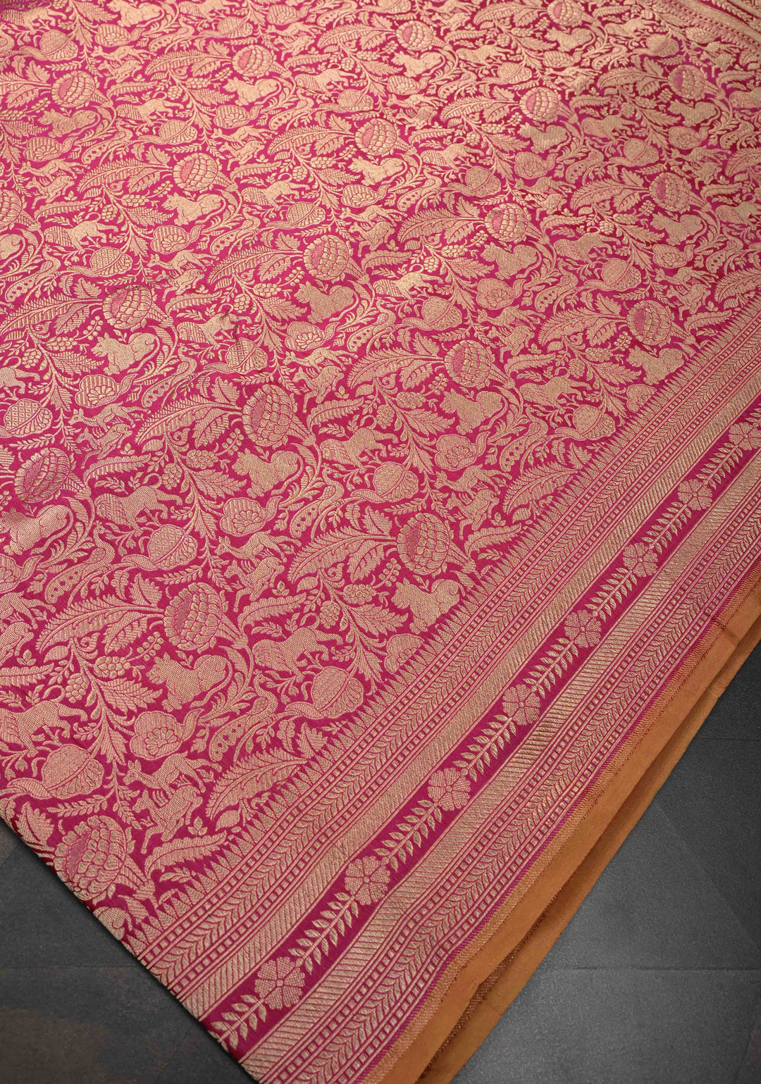 Bright Pink Shikaargah Jaal Brocade with  Katan Silk Banarasi Saree And Zari Broder | SILK MARK CERTIFIED