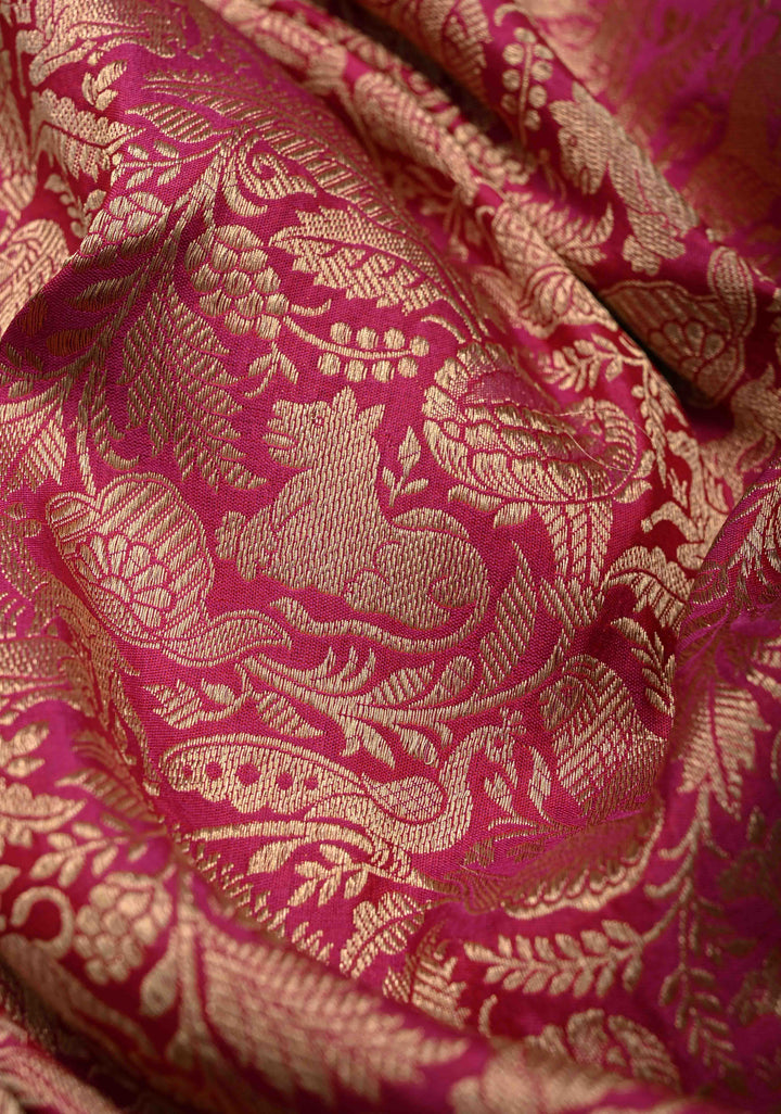 Bright Pink Shikaargah Jaal Brocade with  Katan Silk Banarasi Saree And Zari Broder | SILK MARK CERTIFIED