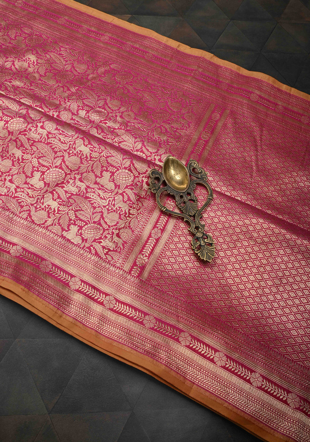 Bright Pink Shikaargah Jaal Brocade with  Katan Silk Banarasi Saree And Zari Broder | SILK MARK CERTIFIED