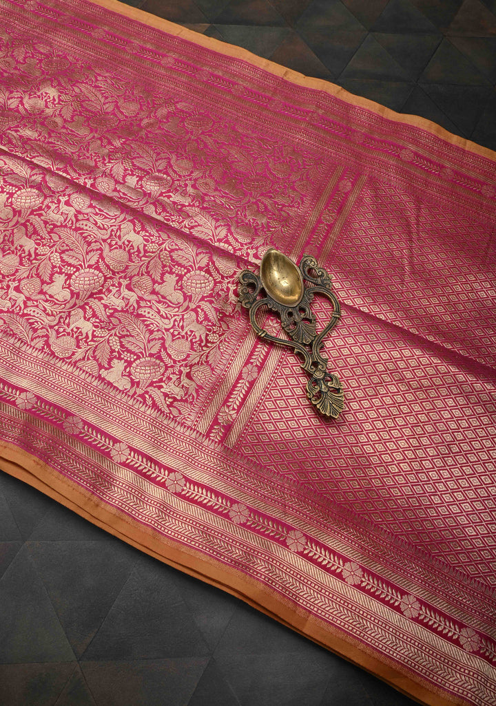 Bright Pink Shikaargah Jaal Brocade with  Katan Silk Banarasi Saree And Zari Broder | SILK MARK CERTIFIED