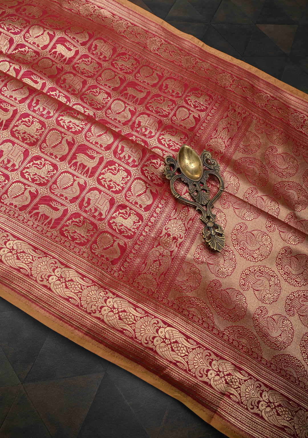 Maroon Pure Banarasi Katan Silk Saree with Shikaargah Patola Brocade and Zari Border | SILK MARK CERTIFIED