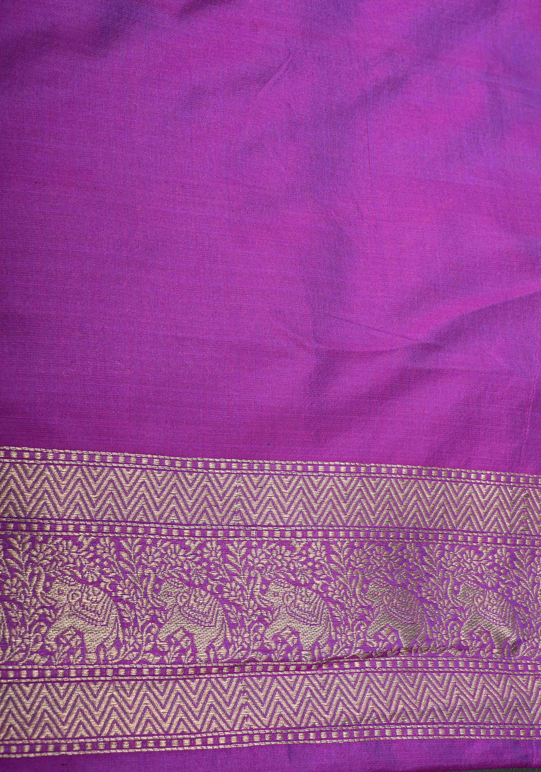 Lilac Floral and Tiger Brocade Banarasi Katan Silk Saree with Elephant motif zari Border | SILK MARK CERTIFIED