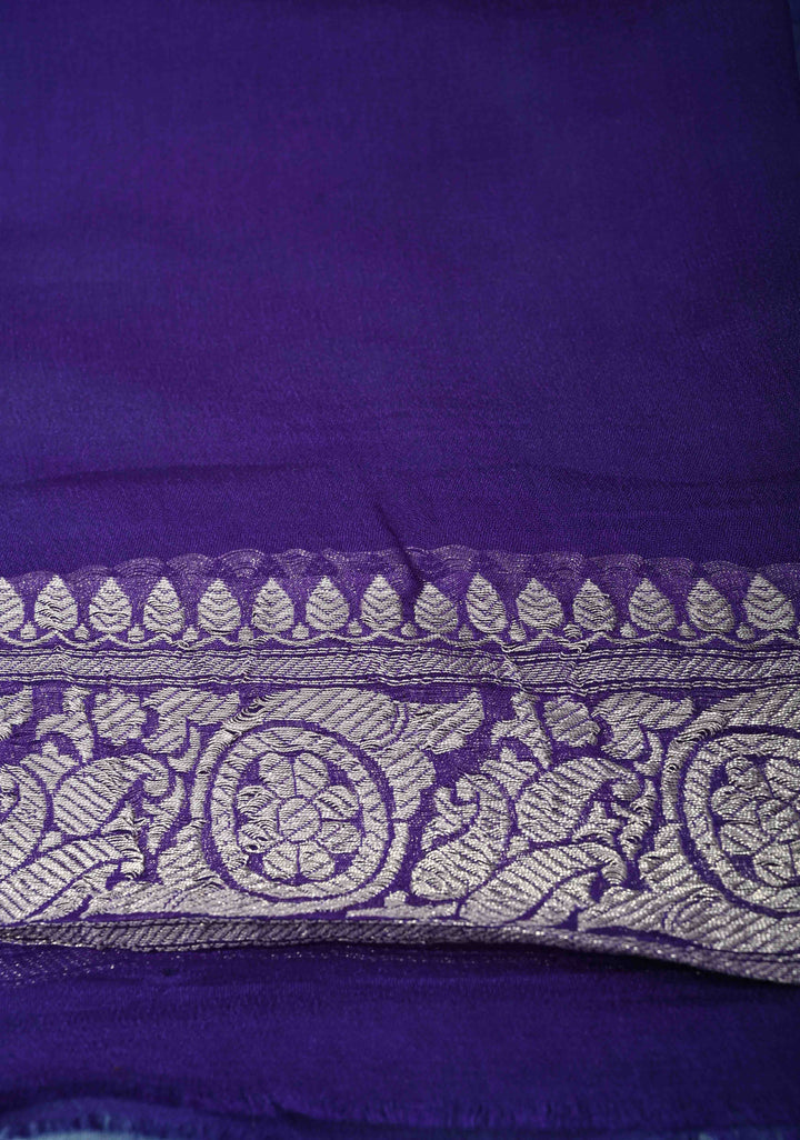 Blue Banarasi Shibori Chiffon Silk Saree with Silver Tone Zari Buttas and Rich Zari Border| SILK MARK CERTIFIED
