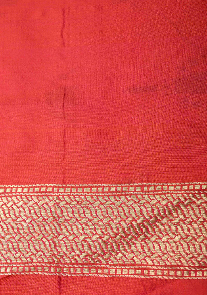 Rani Pink Banarasi Katan Silk Saree with Vertical Stripes and Meenakari Skirt persian trellis Border | SILK MARK CERTIFIED