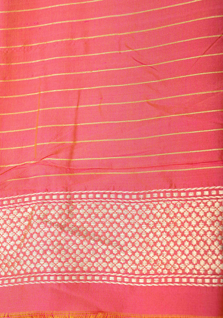 Rani Pink Dual tone Banarasi Pure Katan Silk Saree with Sona Rupa Buttas and Kadhuwa Meenakari Jaal on Skirt Border| SILK MARK CERTIFIED