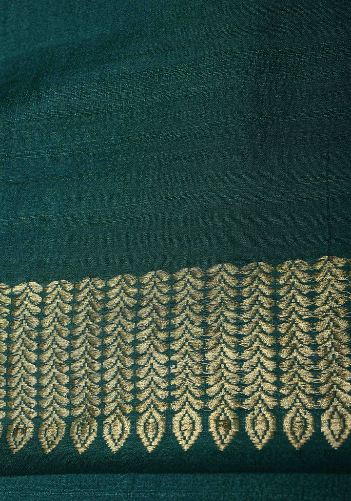 Peacock Green Floral Design on Banarasi Tussar Georgette Saree with Meenakari Diamond Pannel and Zari Border| SILK MARK CERTIFIED