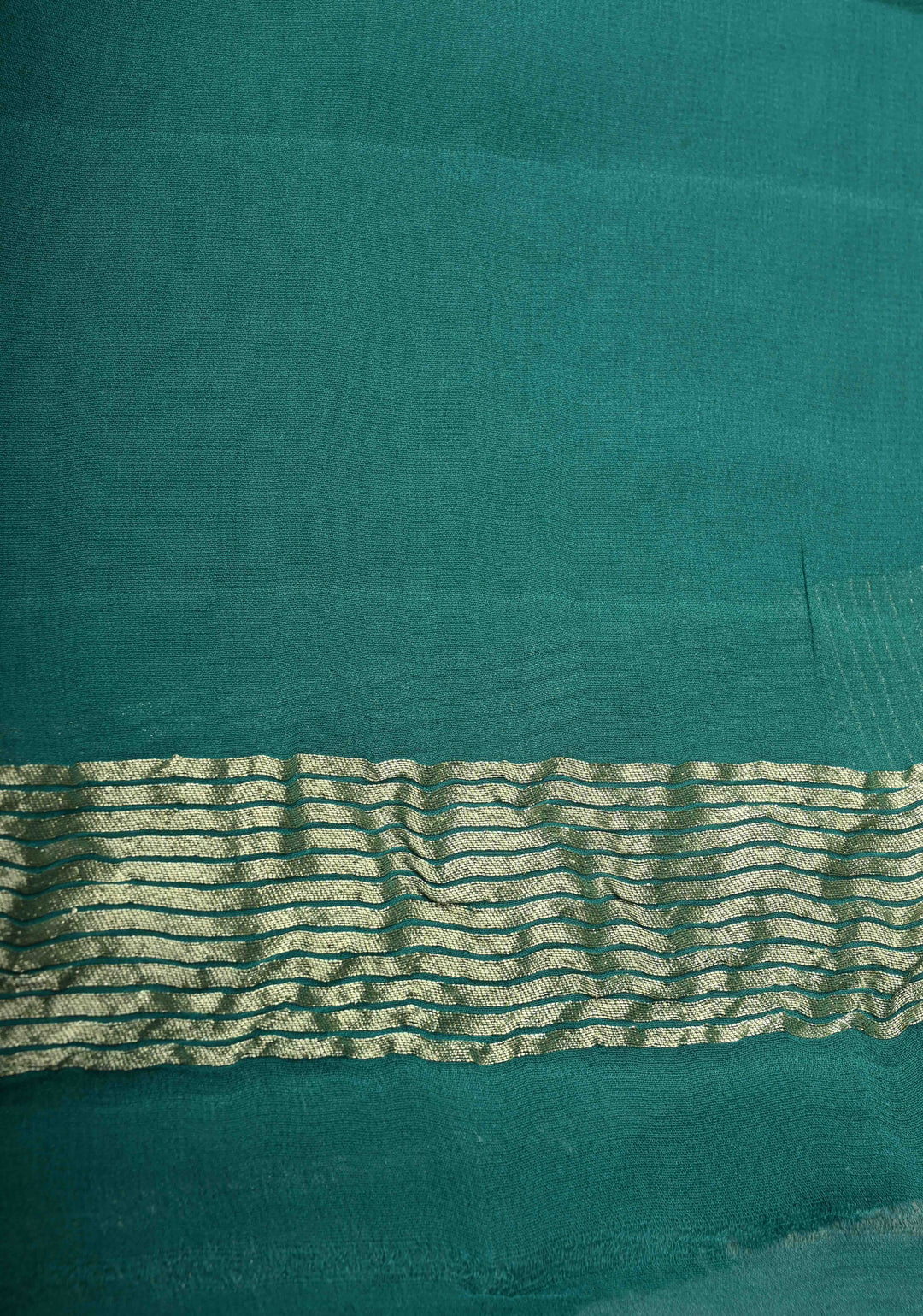 Off white vertical stripes on banarasi georgette Silk saree with turquoise zari border and Pallu | SILK MARK CERTIFIED