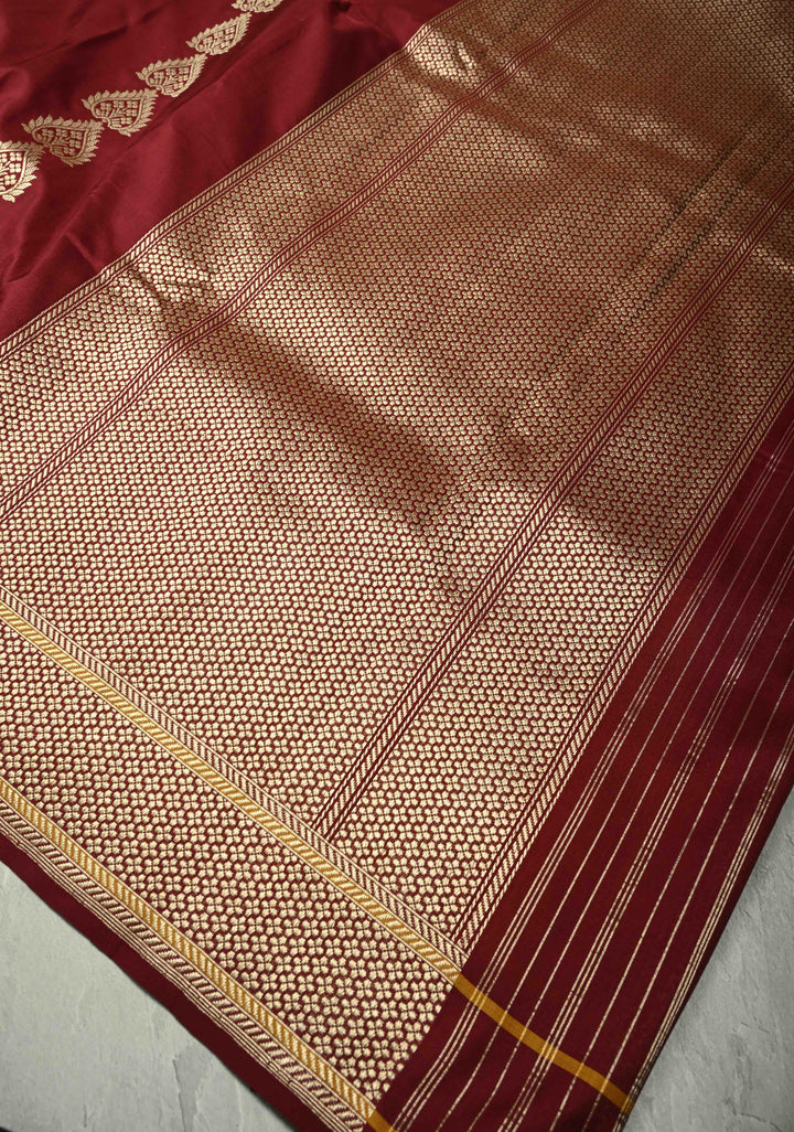 Chocolate Brown Banarasi Pure Katan Silk Saree with Zari Detailing and Meenakari Ornate Scallop Border| SILK MARK CERTIFIED