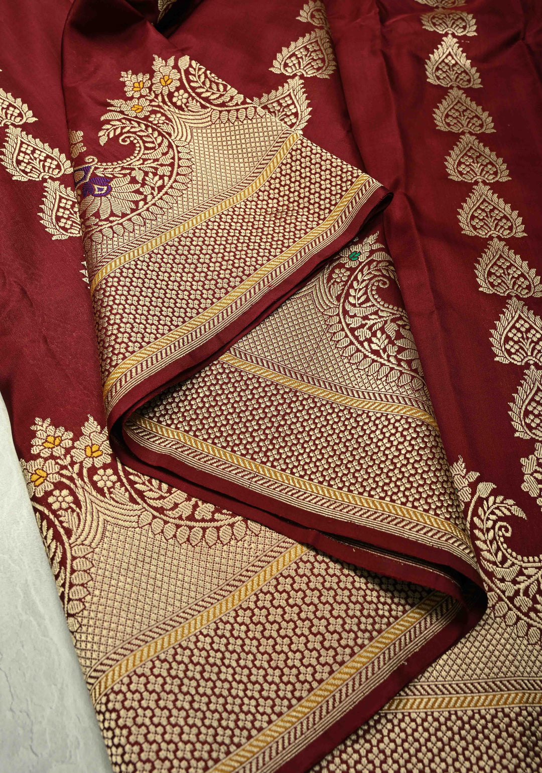 Chocolate Brown Banarasi Pure Katan Silk Saree with Zari Detailing and Meenakari Ornate Scallop Border| SILK MARK CERTIFIED