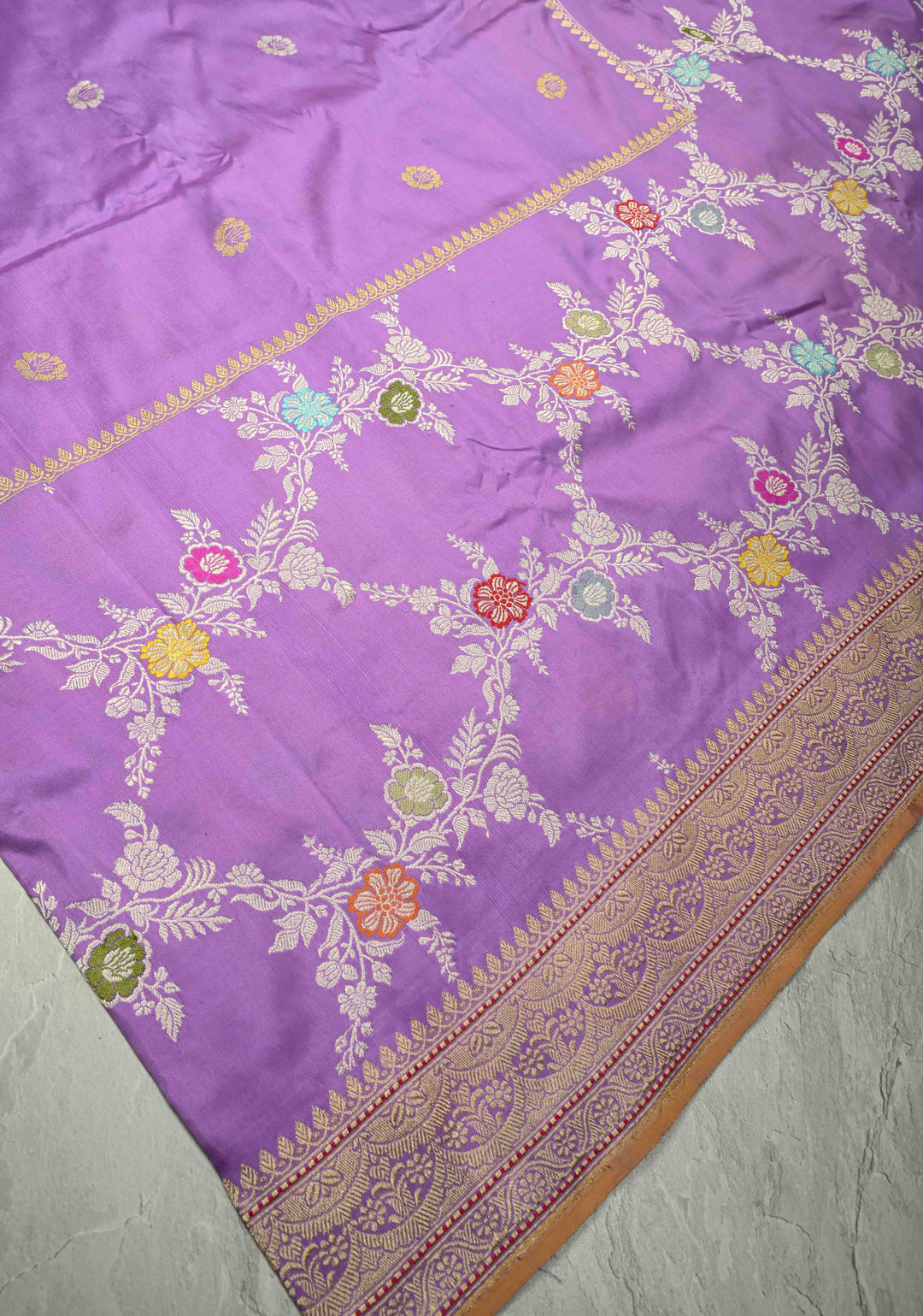 Lilac Kadhuwa Jungla Jaal on Pure Banarasi Katan silk saree with Zari Buttas and Zari Border   | SILK MARK CERTIFIED