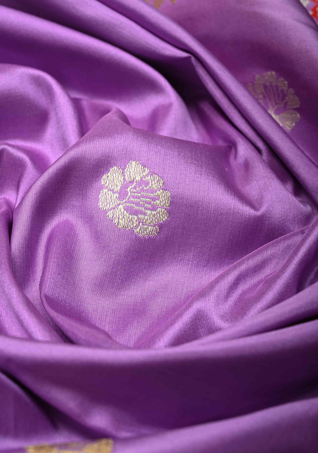 Lilac Kadhuwa Jungla Jaal on Pure Banarasi Katan silk saree with Zari Buttas and Zari Border   | SILK MARK CERTIFIED