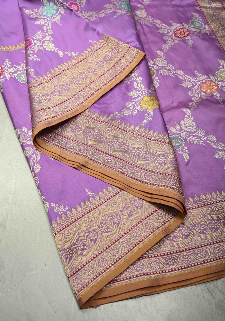 Lilac Kadhuwa Jungla Jaal on Pure Banarasi Katan silk saree with Zari Buttas and Zari Border   | SILK MARK CERTIFIED
