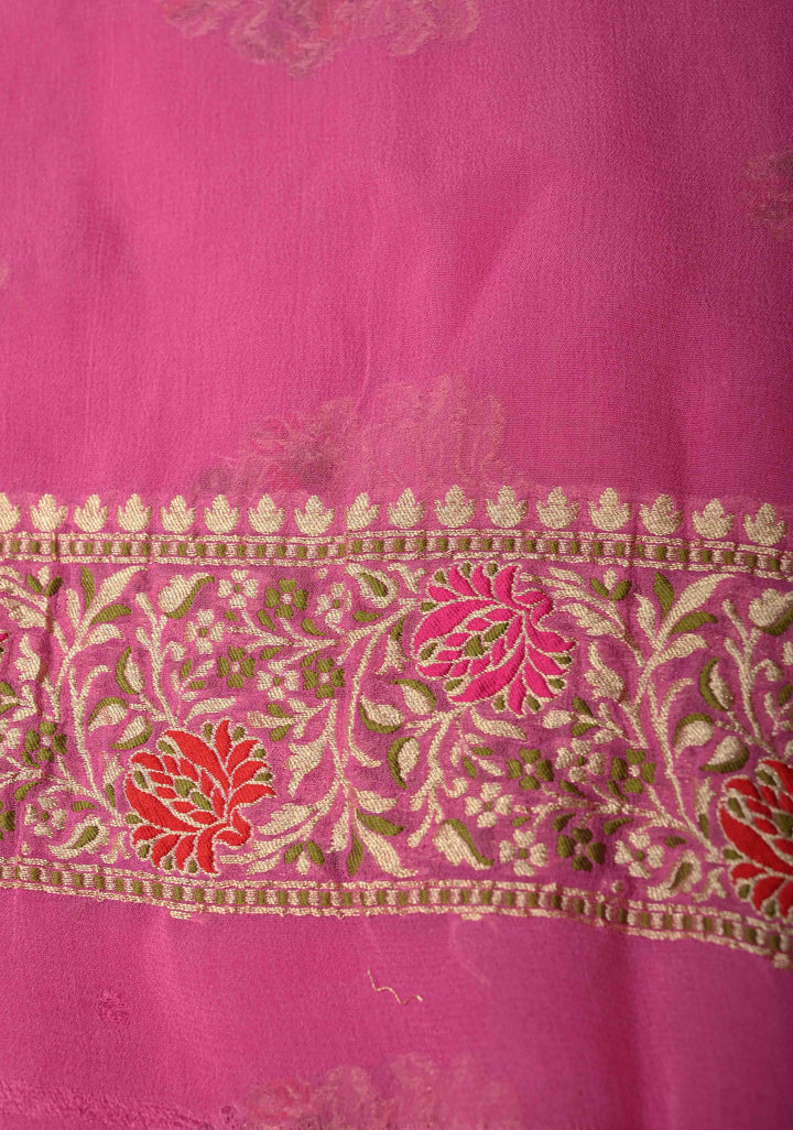 Thistle Banarasi georgette silk saree with Persian design Meenakari floral Butta with Ornate Border | SILK MARK CERTIFIED